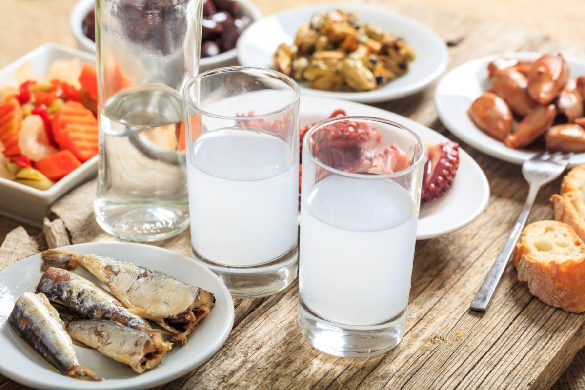 Greek ouzo and appetizers Greek ouzo and appetizers